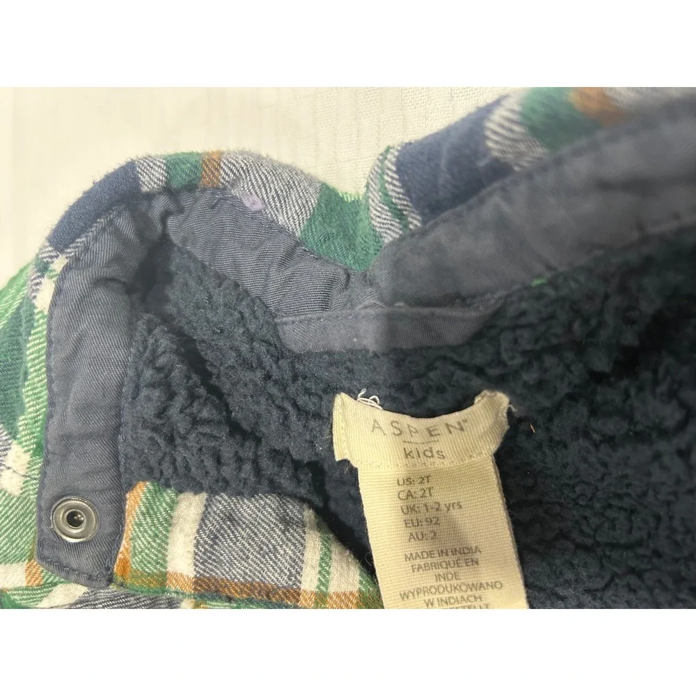Aspen‎ Kids Toddler Boys Green Plaid Sherpa Lined Flannel Shirt Jacket 2T